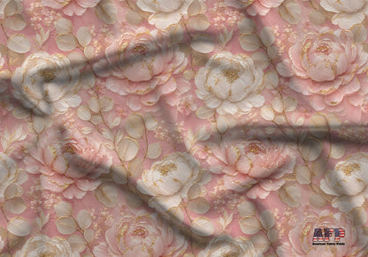 Blush Pink Peony Gold Fabric - Shop now at American Fabric Prints