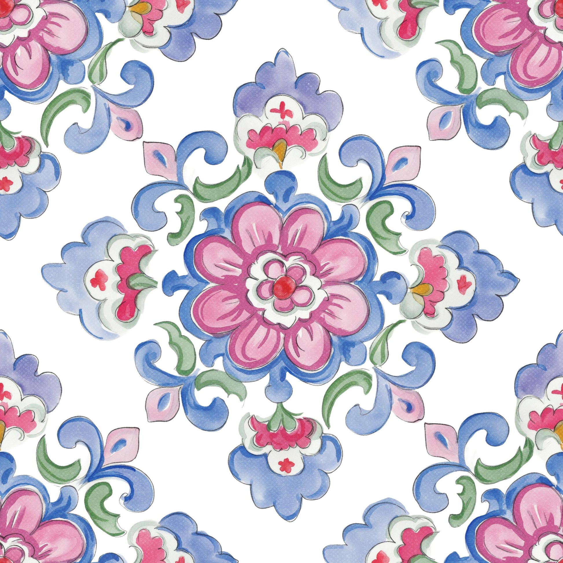 Pink and Purple Watercolor Tile Fabric - Shop now at American Fabric Prints
