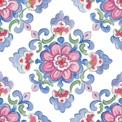 Pink and Purple Watercolor Tile Fabric - Shop now at American Fabric Prints