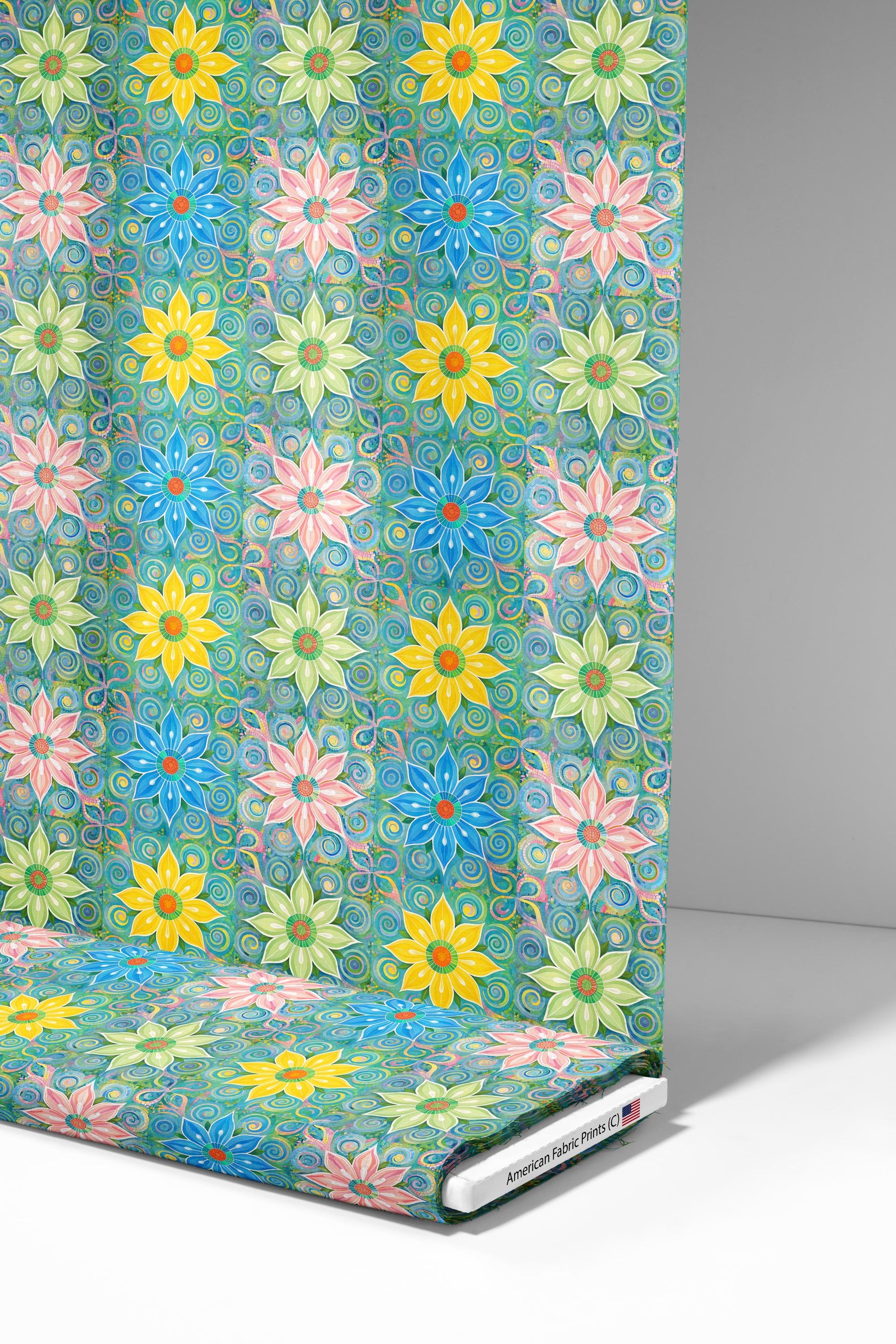 Floral Tile Art Fabric - Shop now at American Fabric Prints