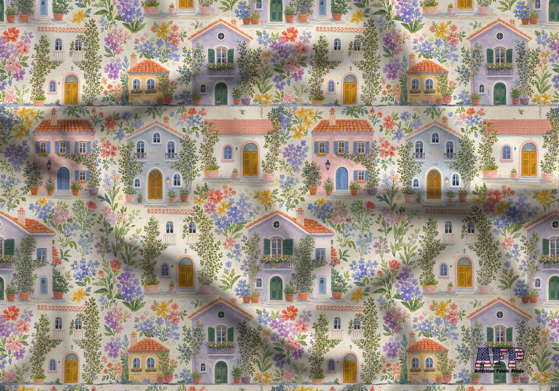Mediterranean Floral Village Fabric - Shop now at American Fabric Prints