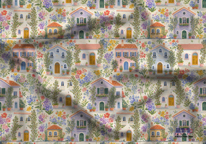 Mediterranean Floral Village Fabric - Shop now at American Fabric Prints