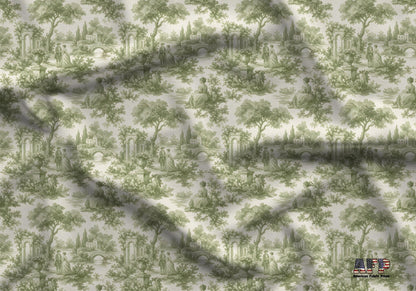 Green Garden Couple Toile de Jouy Fabric - Shop now at American Fabric Prints