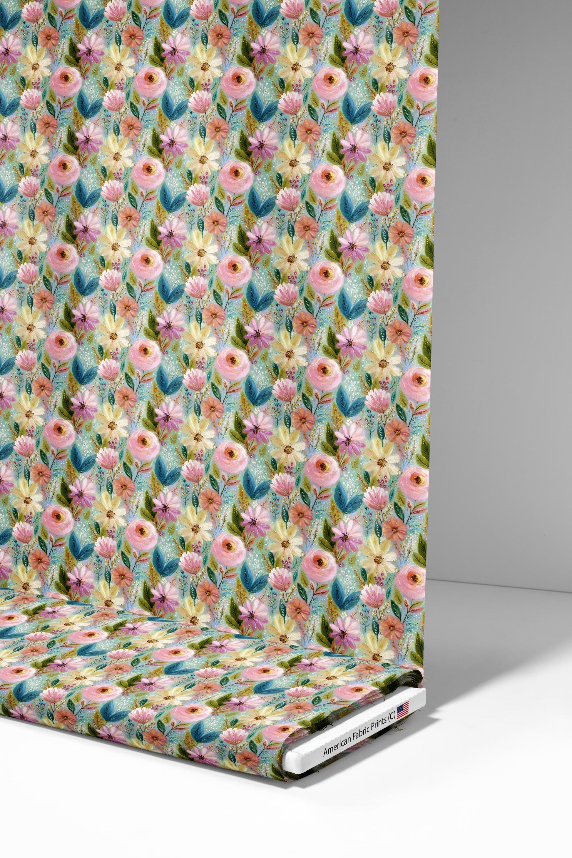 Boho Painted Flowers Fabric - Shop now at American Fabric Prints