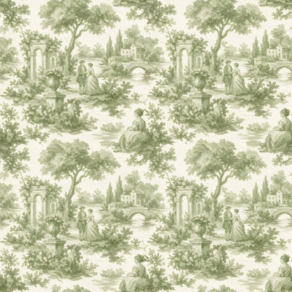 Green Garden Couple Toile de Jouy Fabric - Shop now at American Fabric Prints