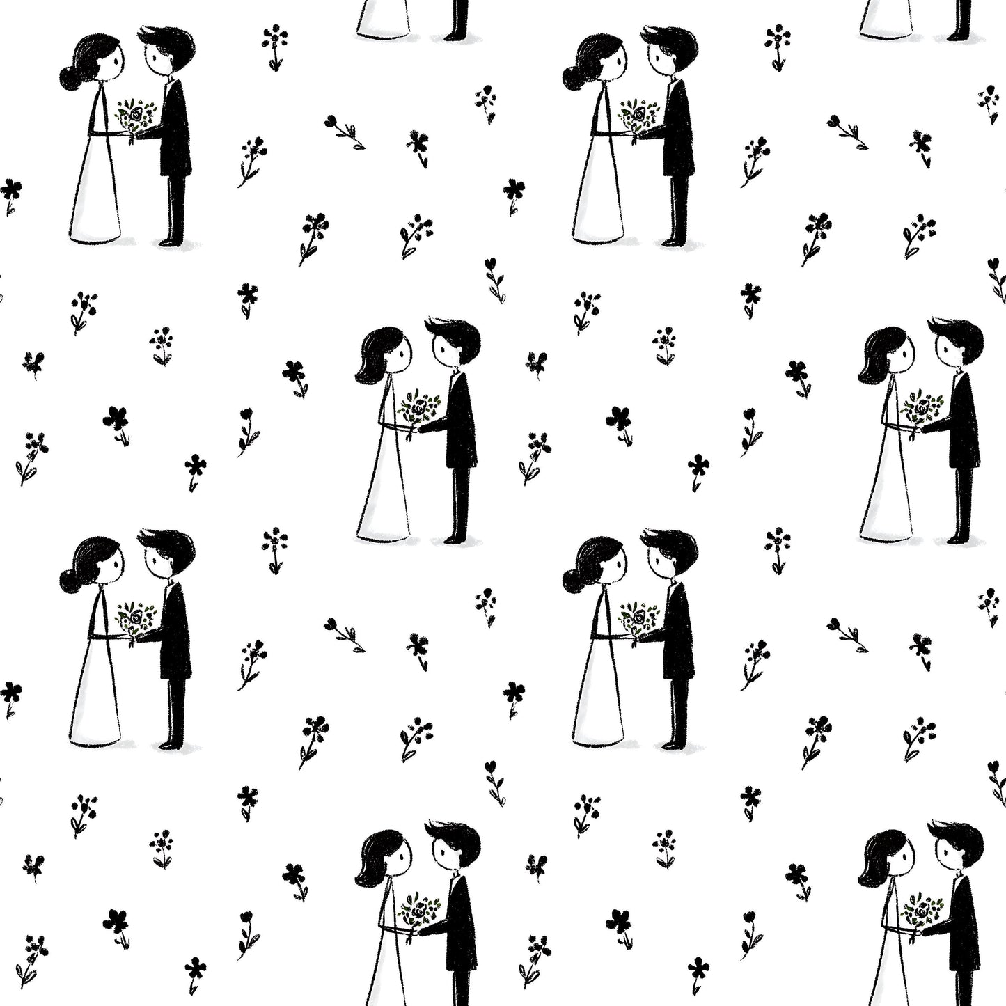 Bride and Groom Ink Wedding Fabric - Shop now at American Fabric Prints