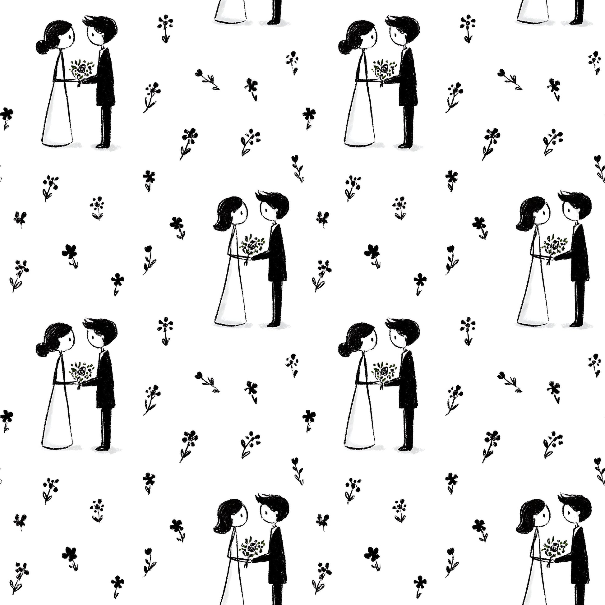 Bride and Groom Ink Wedding Fabric - Shop now at American Fabric Prints