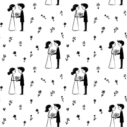 Bride and Groom Ink Wedding Fabric - Shop now at American Fabric Prints