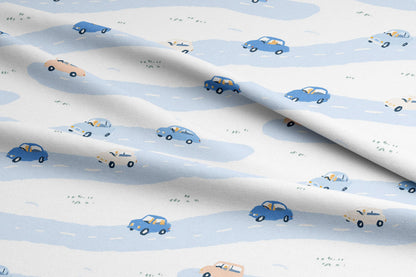 Cars on Roads Quilt Fabric | Cotton Quilt Fabric | Quilt Cotton | Made in the USA | American Fabric Prints | Pastel Cars Fabric | Baby Boy