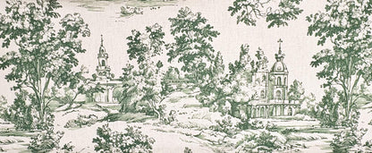 Green Toile De Jouy made in the USA. Shop now at American Fabric Prints.