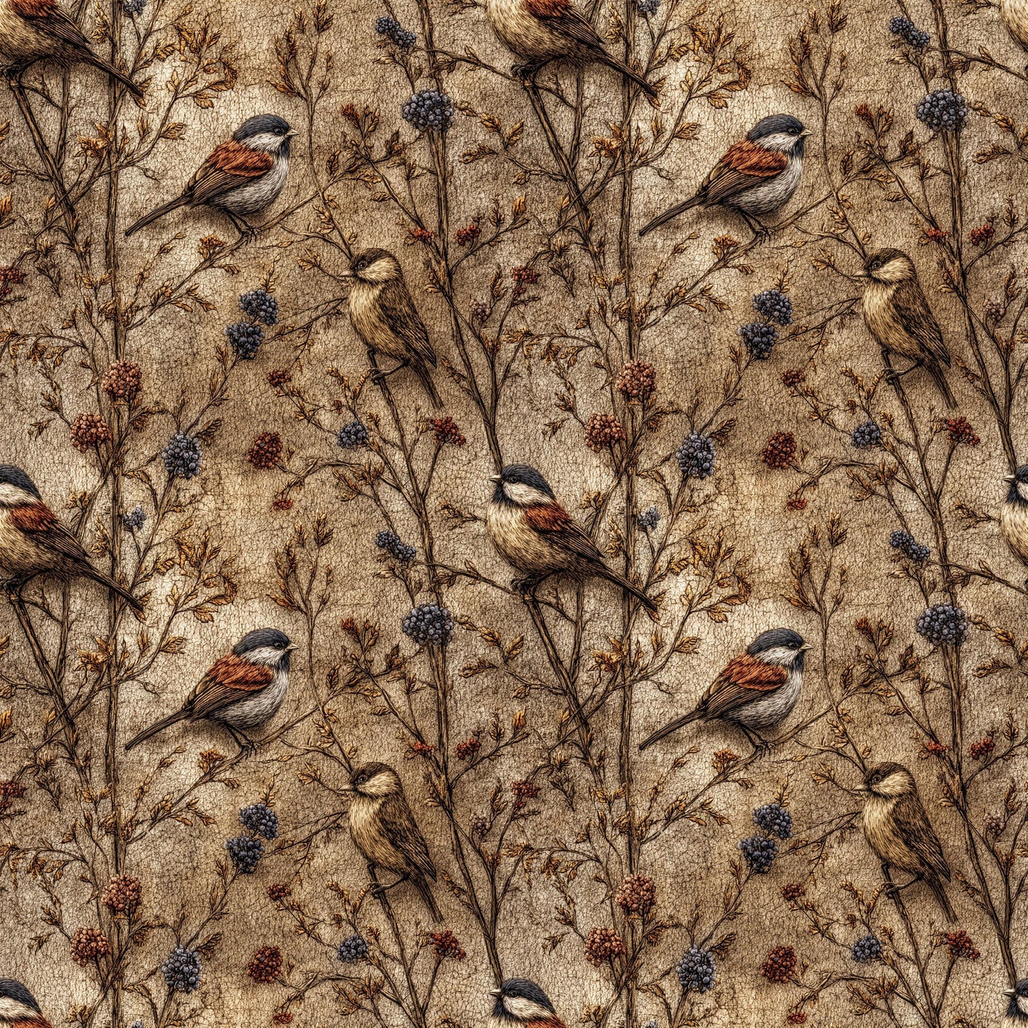 Primitive Folk Art Birds Fabric - Shop now at American Fabric Prints