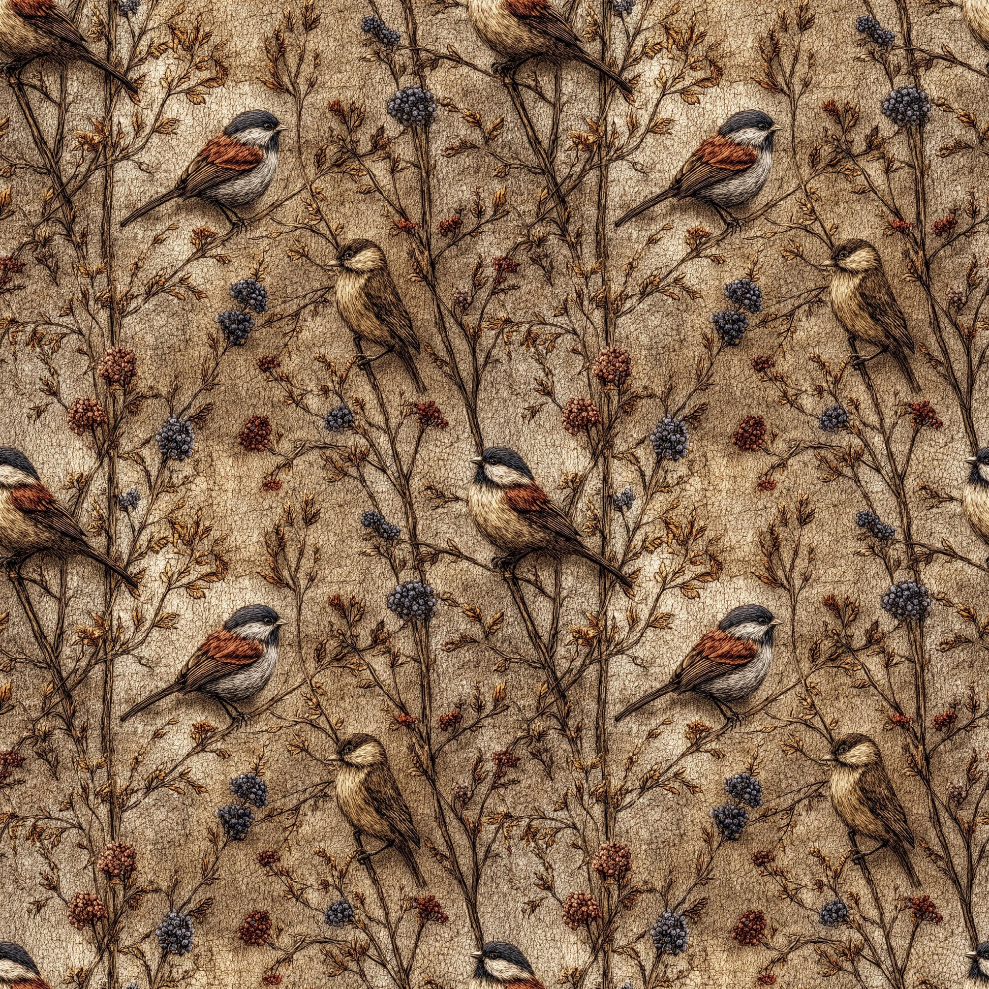 Primitive Folk Art Birds Fabric - Shop now at American Fabric Prints