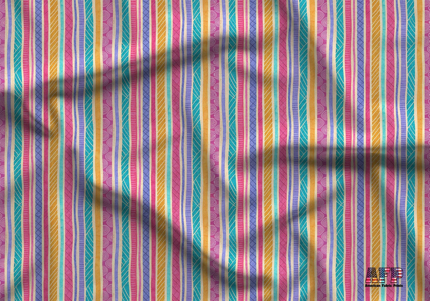 Colorful Doodle Stripes Fabric - Shop now at American Fabric Prints