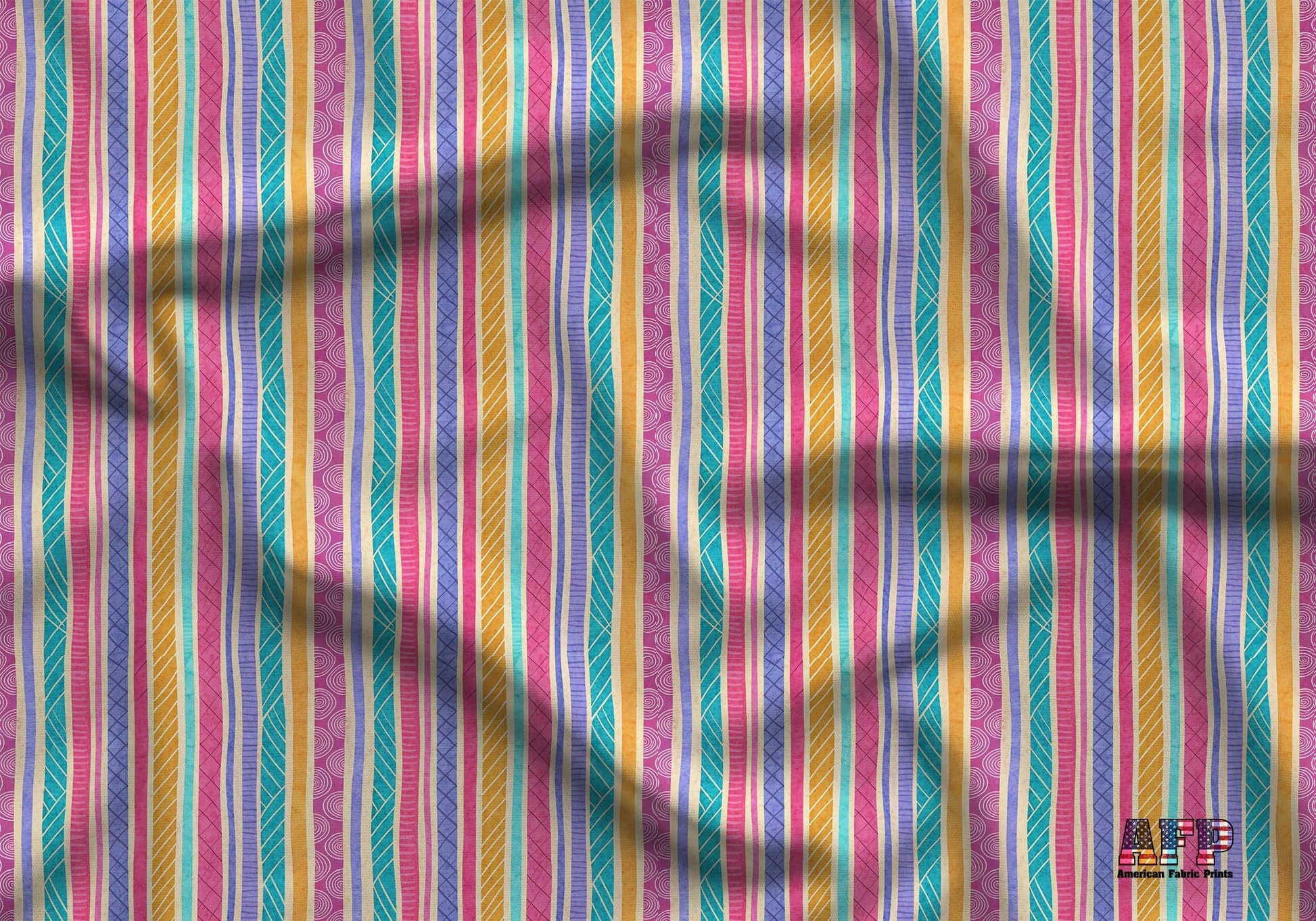 Colorful Doodle Stripes Fabric - Shop now at American Fabric Prints