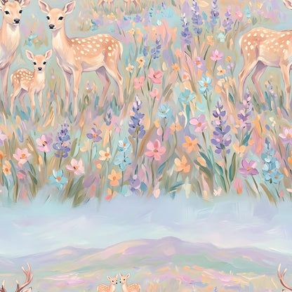 Pastel Fawn and Deer Meadow Fabric - Shop now at American Fabric Prints