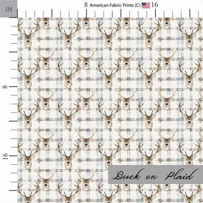 Buck on Plaid themed cotton fabric. Shop now at American Fabric Prints.