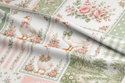 Cottage Goose Cotton Quilt Fabric | Green and Pink Floral Print | Made in the USA | American Fabric Prints