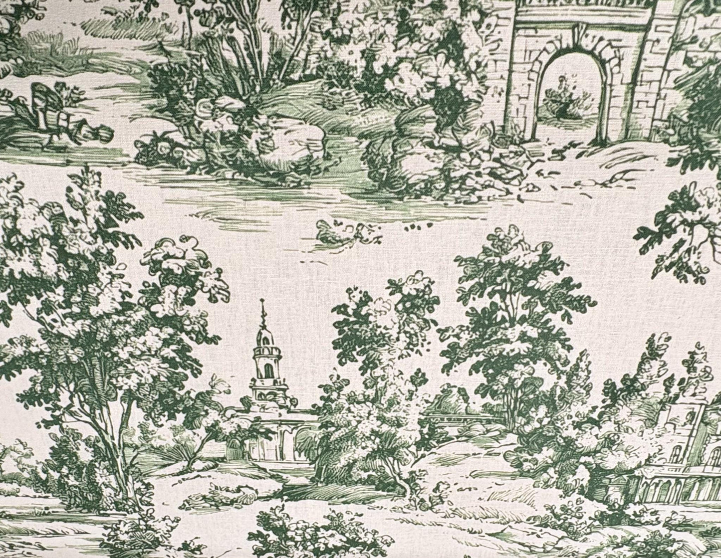 Green Toile De Jouy made in the USA. Shop now at American Fabric Prints.