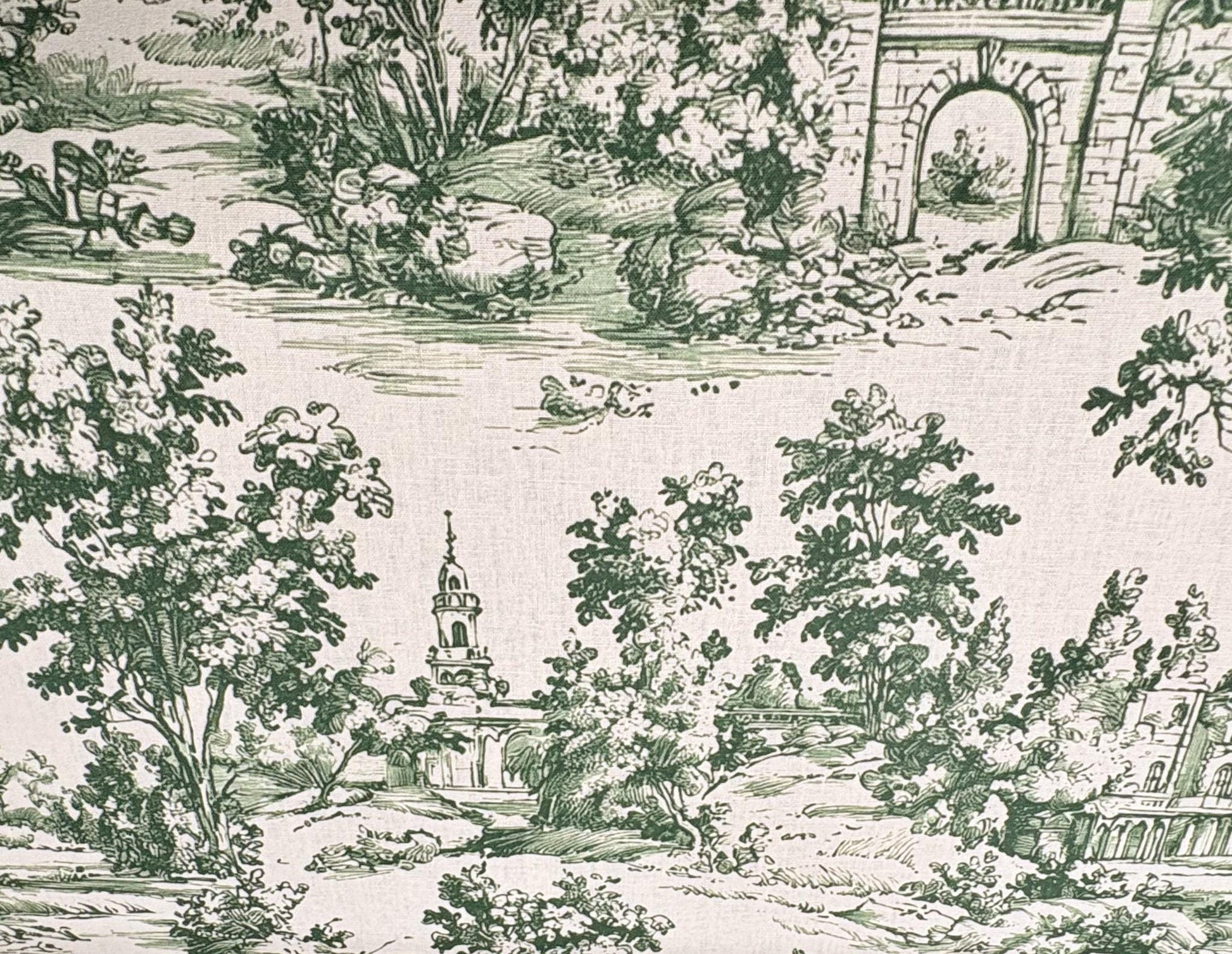 Green Toile De Jouy made in the USA. Shop now at American Fabric Prints.