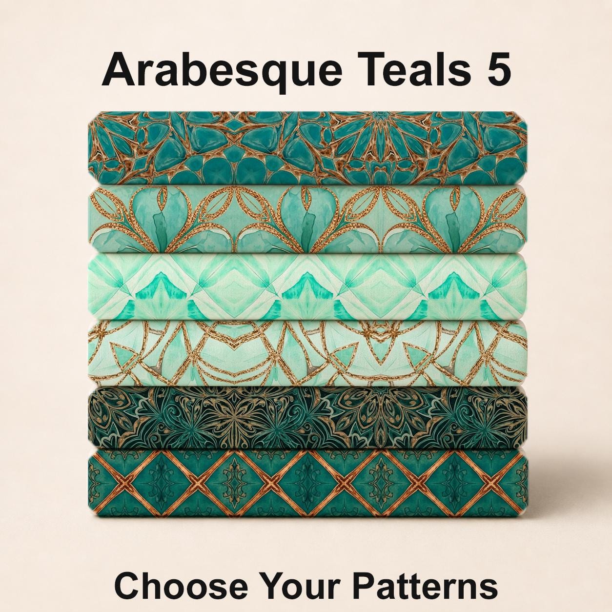 Arabesque Teals 5 Fabric Bundle Set - Shop now at American Fabric Prints