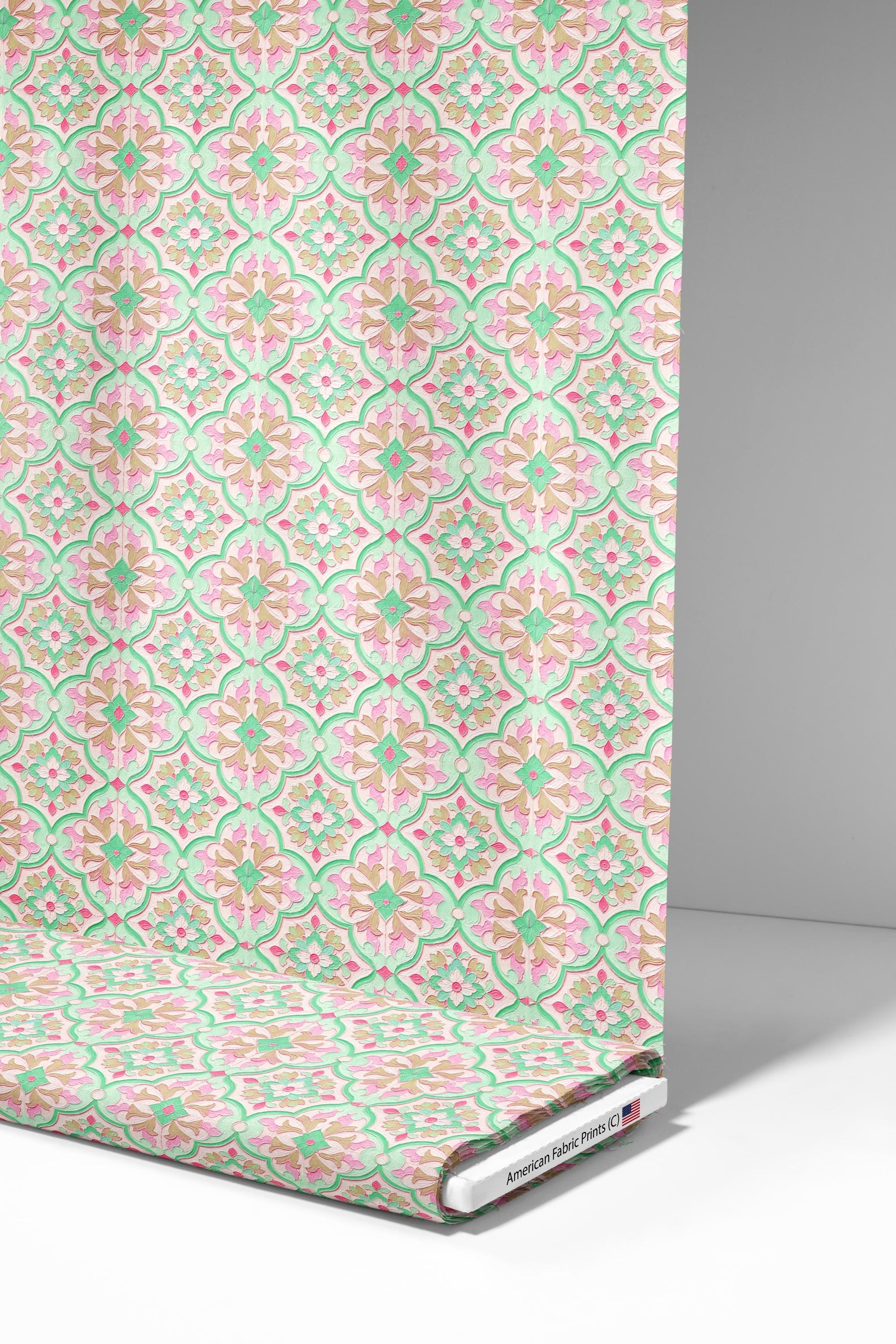 Mint Pink Damask Fabric - Shop now at American Fabric Prints