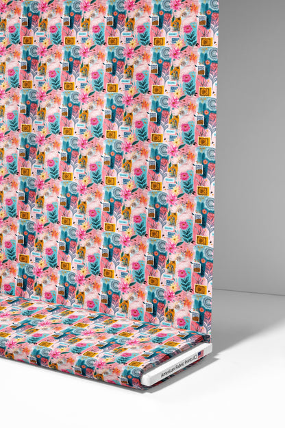 Boho Collage Stamps Fabric - Shop now at American Fabric Prints