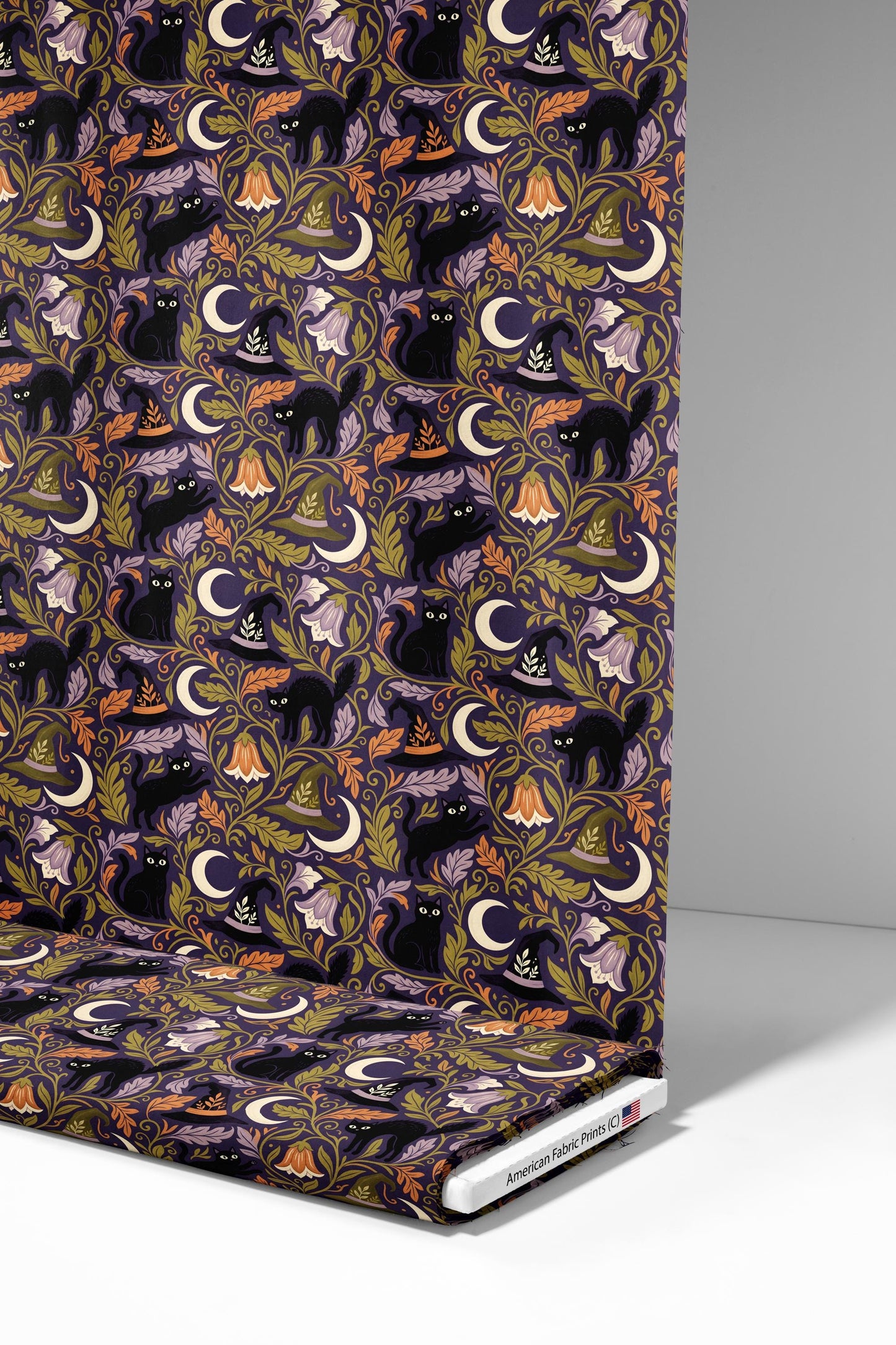 Witch Black Cat Moon Fabric - Shop now at American Fabric Prints