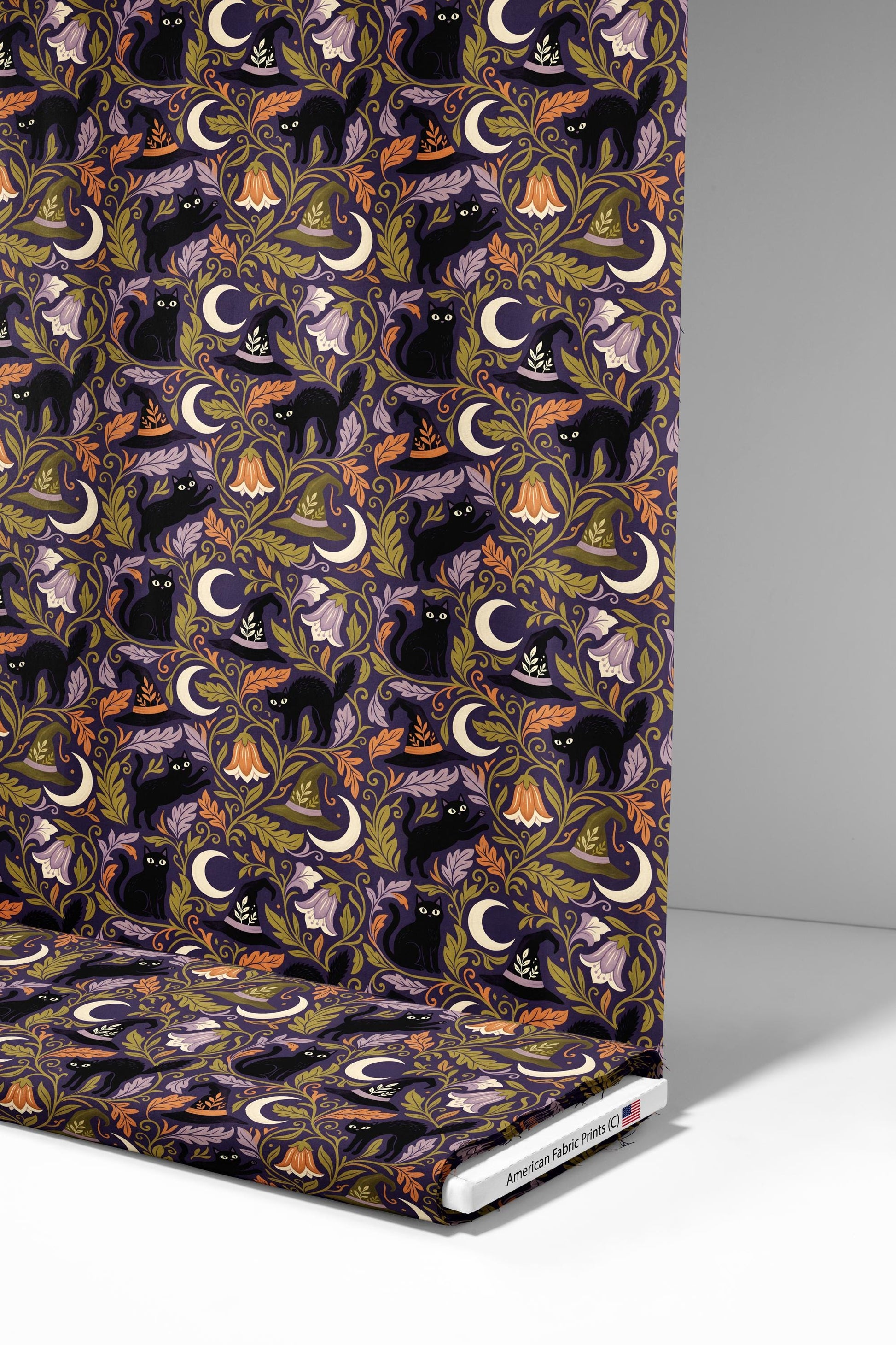 Witch Black Cat Moon Fabric - Shop now at American Fabric Prints