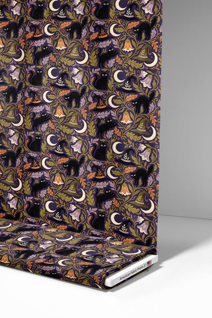 Witch Black Cat Moon Fabric - Shop now at American Fabric Prints