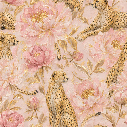 Pink Peony Gold Cheetah Fabric - Shop now at American Fabric Prints