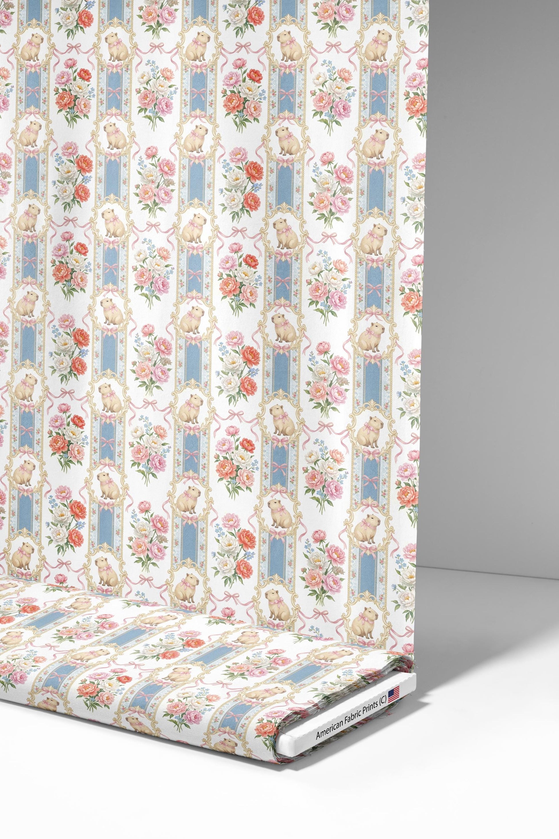 Elegant Blue Capybara Fabric - Shop now at American Fabric Prints