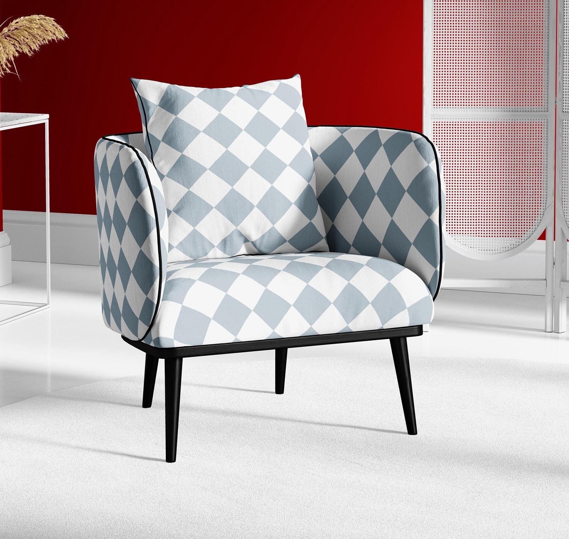 Mid-Century Modern Checker Pattern Upholstery Fabric