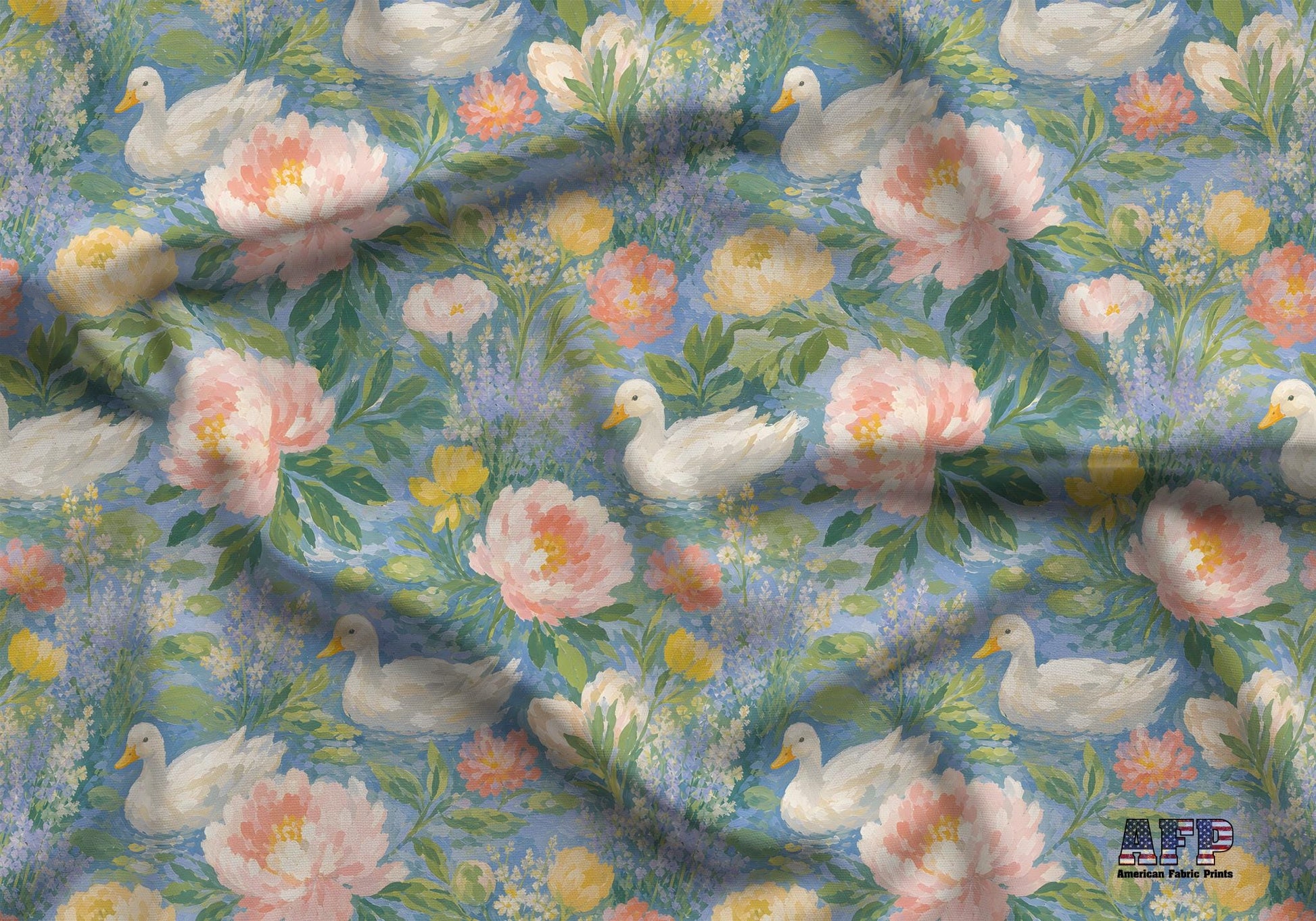 Ducks and Peonies Fabric - Shop now at American Fabric Prints