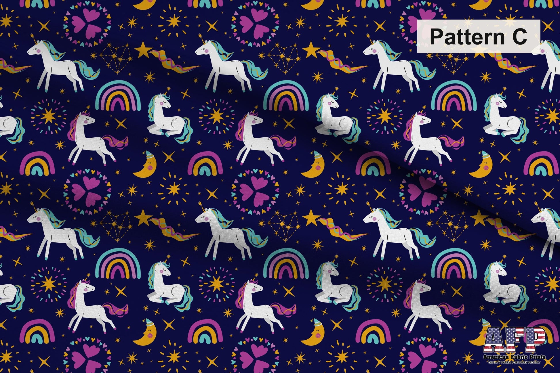 Whimsical Unicorn Fabric Bundles. Choose Your Patterns. Pattern C. Shop now at American Fabric Prints.