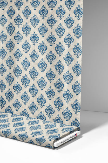 Blue Country Stamp Fabric - Shop now at American Fabric Prints