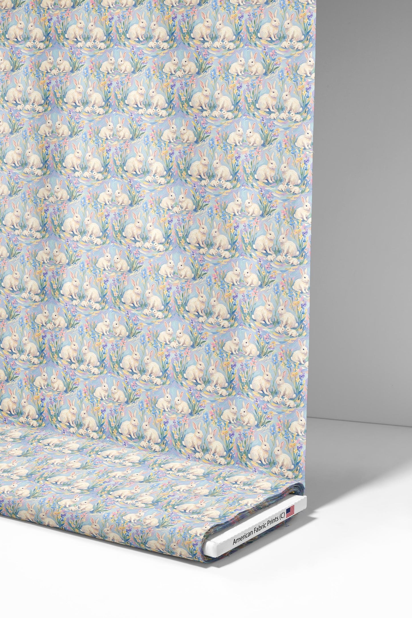 White Bunny Pastel Spring Fabric - Shop now at American Fabric Prints
