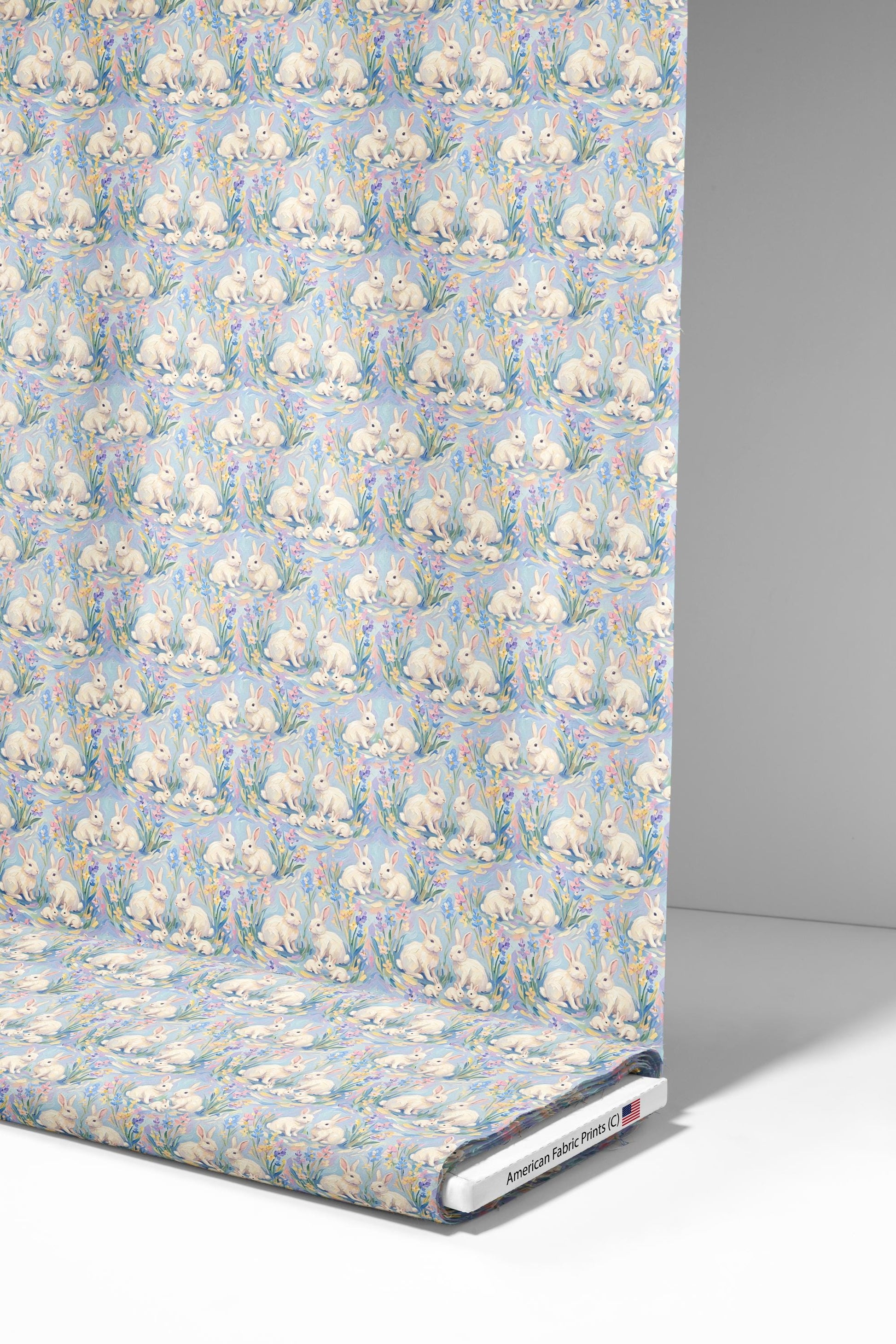 White Bunny Pastel Spring Fabric - Shop now at American Fabric Prints