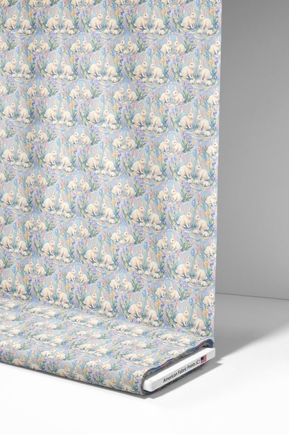 White Bunny Pastel Spring Fabric - Shop now at American Fabric Prints