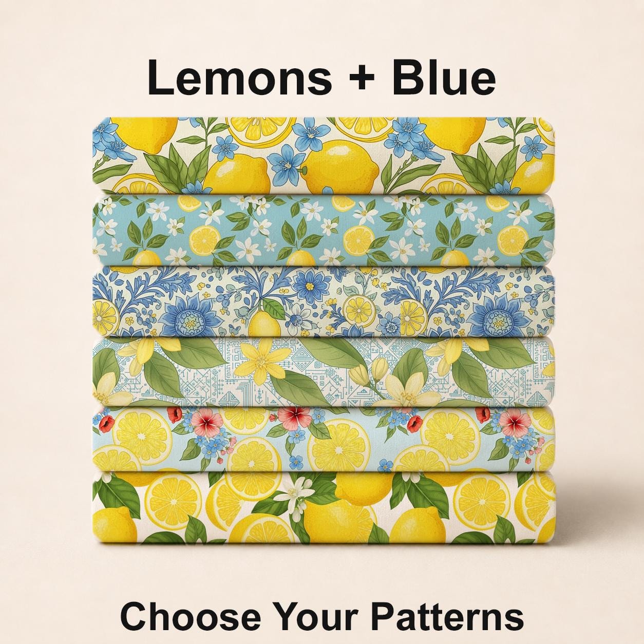 Lemons + Blue Fabric Bundle Set - Shop now at American Fabric Prints