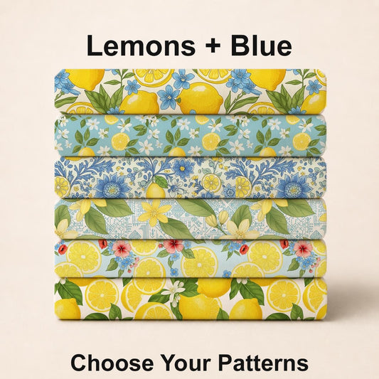 Lemons + Blue Fabric Bundle Set - Shop now at American Fabric Prints