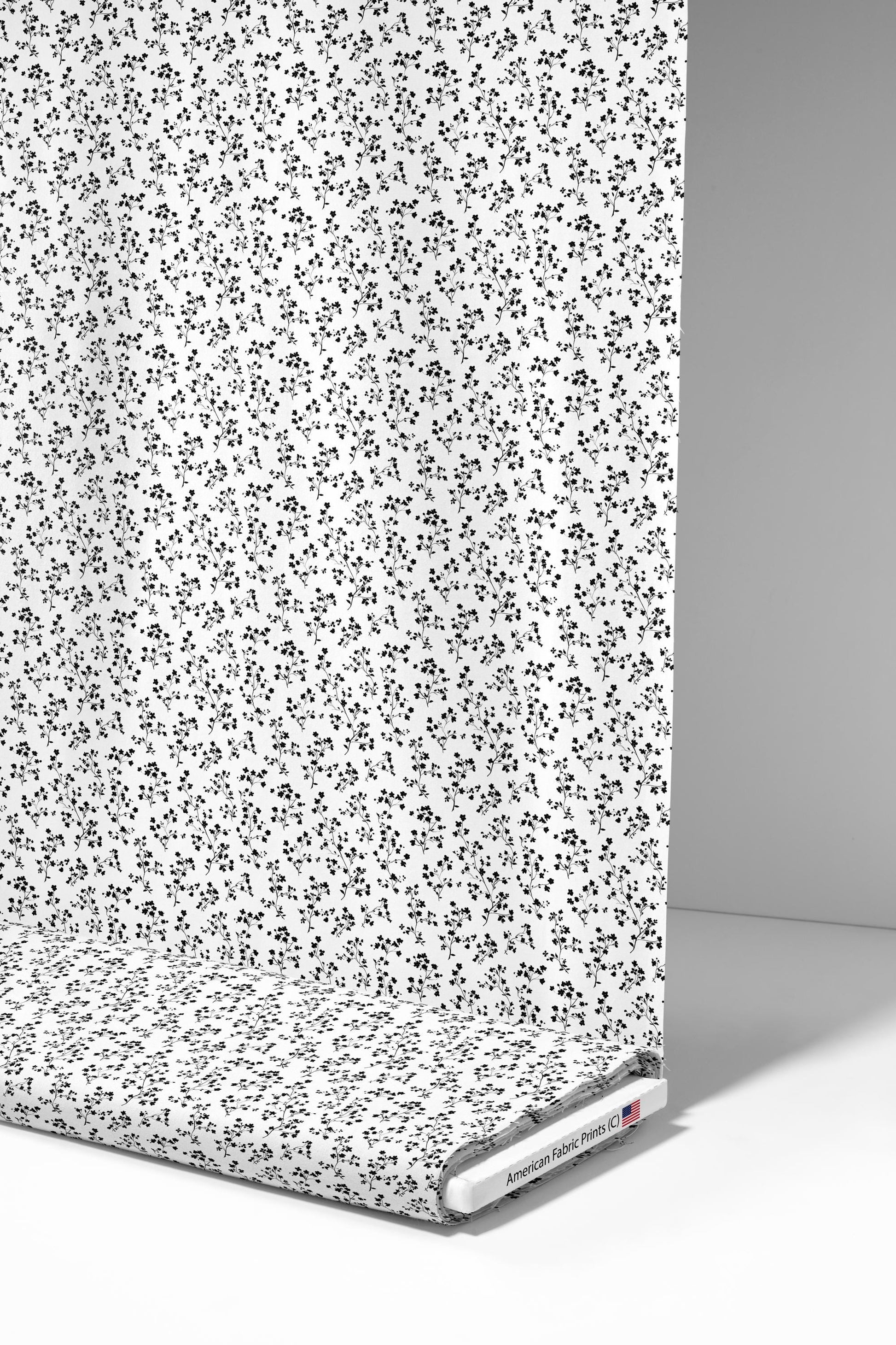Black Dainty Wildflower Fabric - Shop now at American Fabric Prints