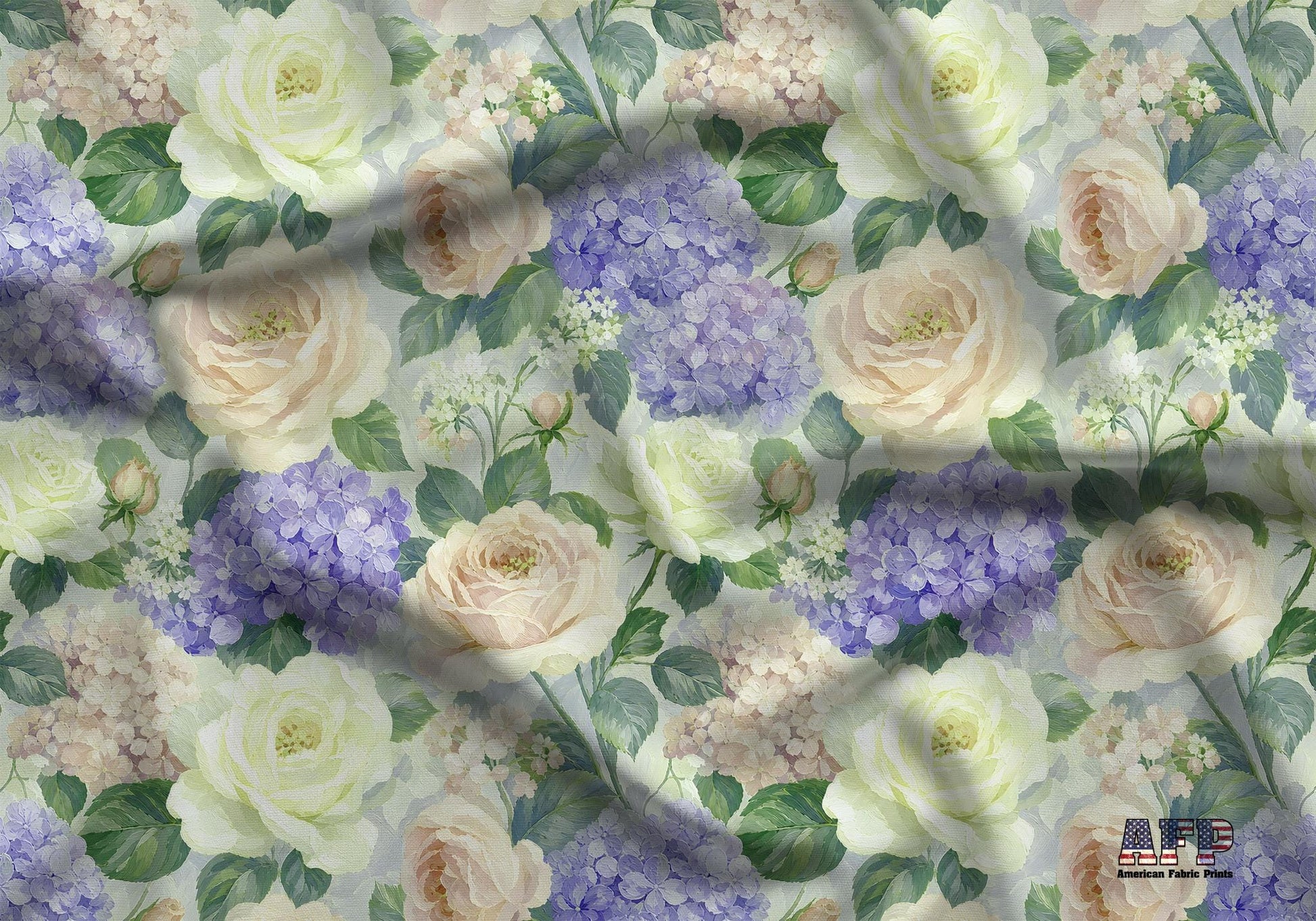 Cream Rose Hydrangea Fabric - Shop now at American Fabric Prints