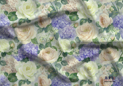 Cream Rose Hydrangea Fabric - Shop now at American Fabric Prints