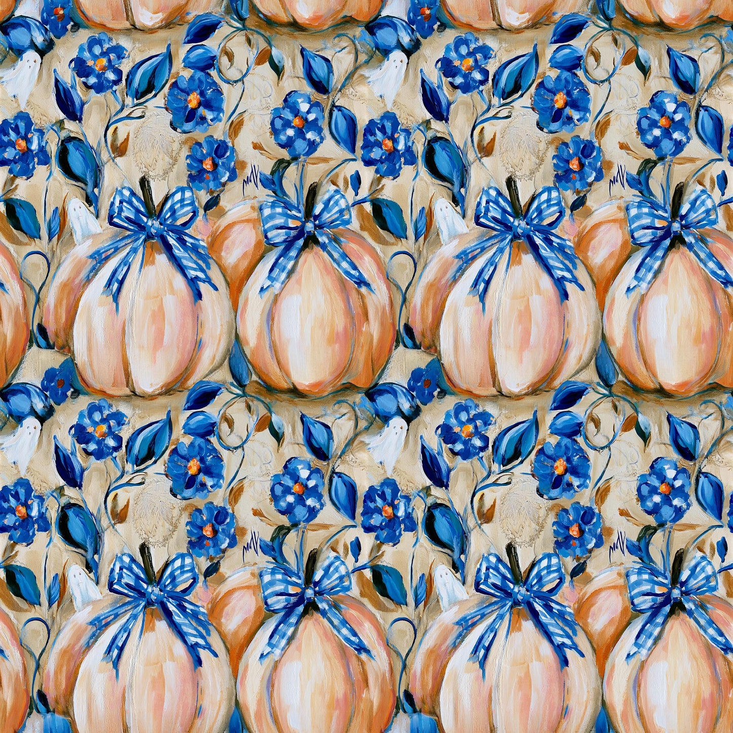 Preppy Halloween Pumpkins Fabric - Shop now at American Fabric Prints
