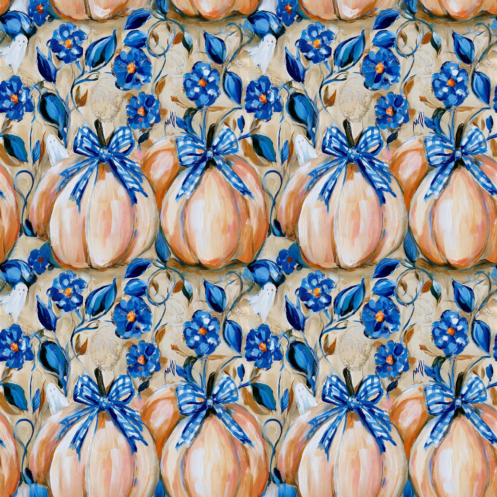 Preppy Halloween Pumpkins Fabric - Shop now at American Fabric Prints