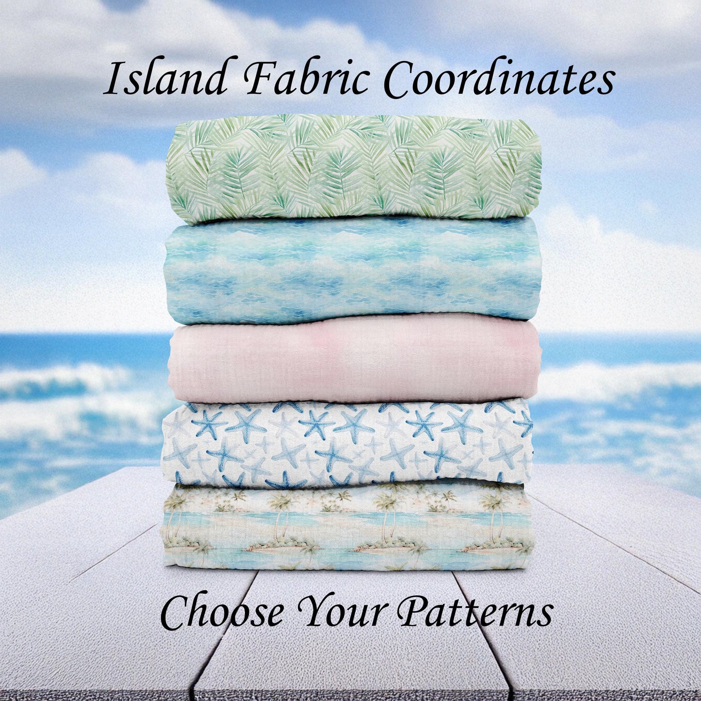 Tropical Quilt Fabric | Island Fabric Coordinates | Island Themed Cotton Fabric | Nursery Fabric | Made in USA | American Fabric Prints