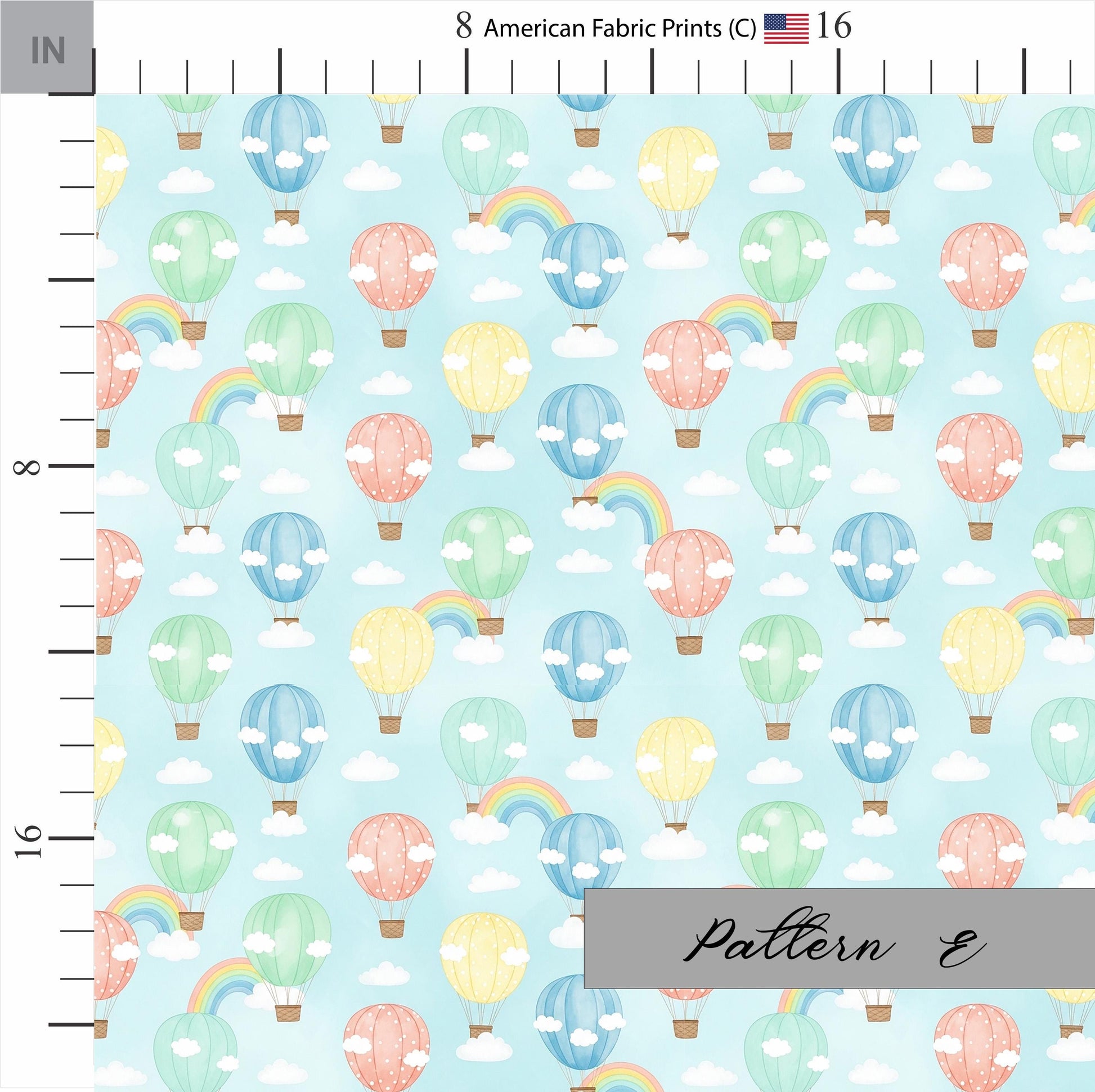 Colorful Hot Air Balloons and Rainbows. Shop now at American Fabric Prints.