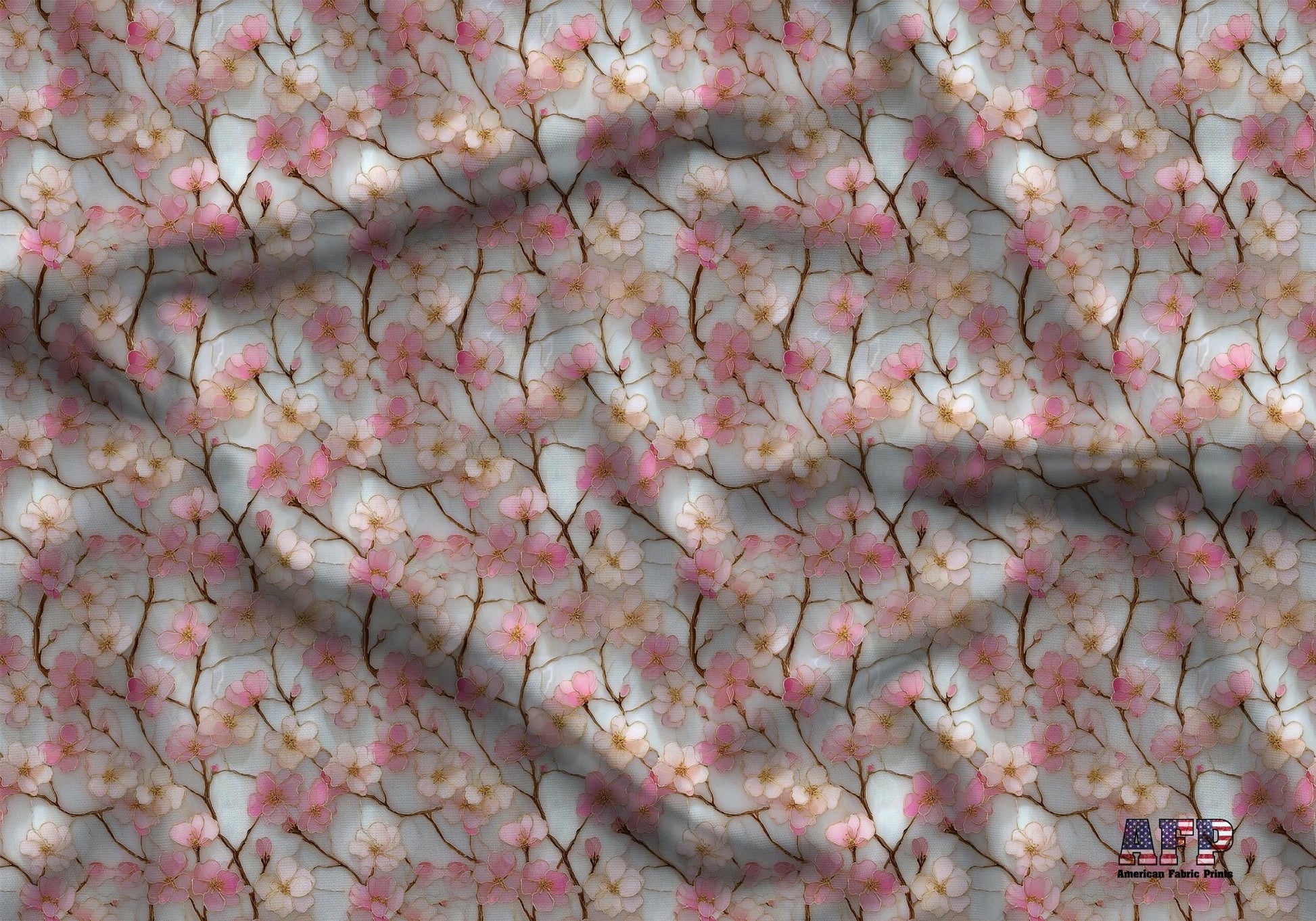 Stain Glass Cherry Blossoms Fabric - Shop now at American Fabric Prints