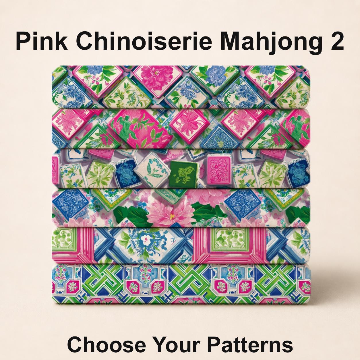 Pink Chinoiserie Mahjong 2 Fabric Bundle Set - Shop now at American Fabric Prints