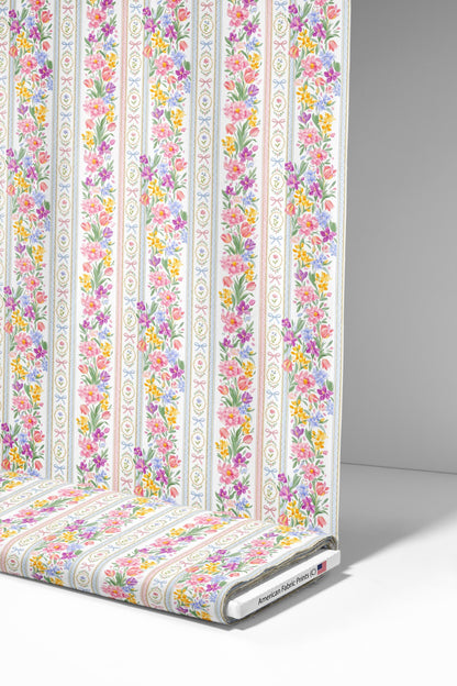 Floral Coquette Stripes Fabric - Shop now at American Fabric Prints